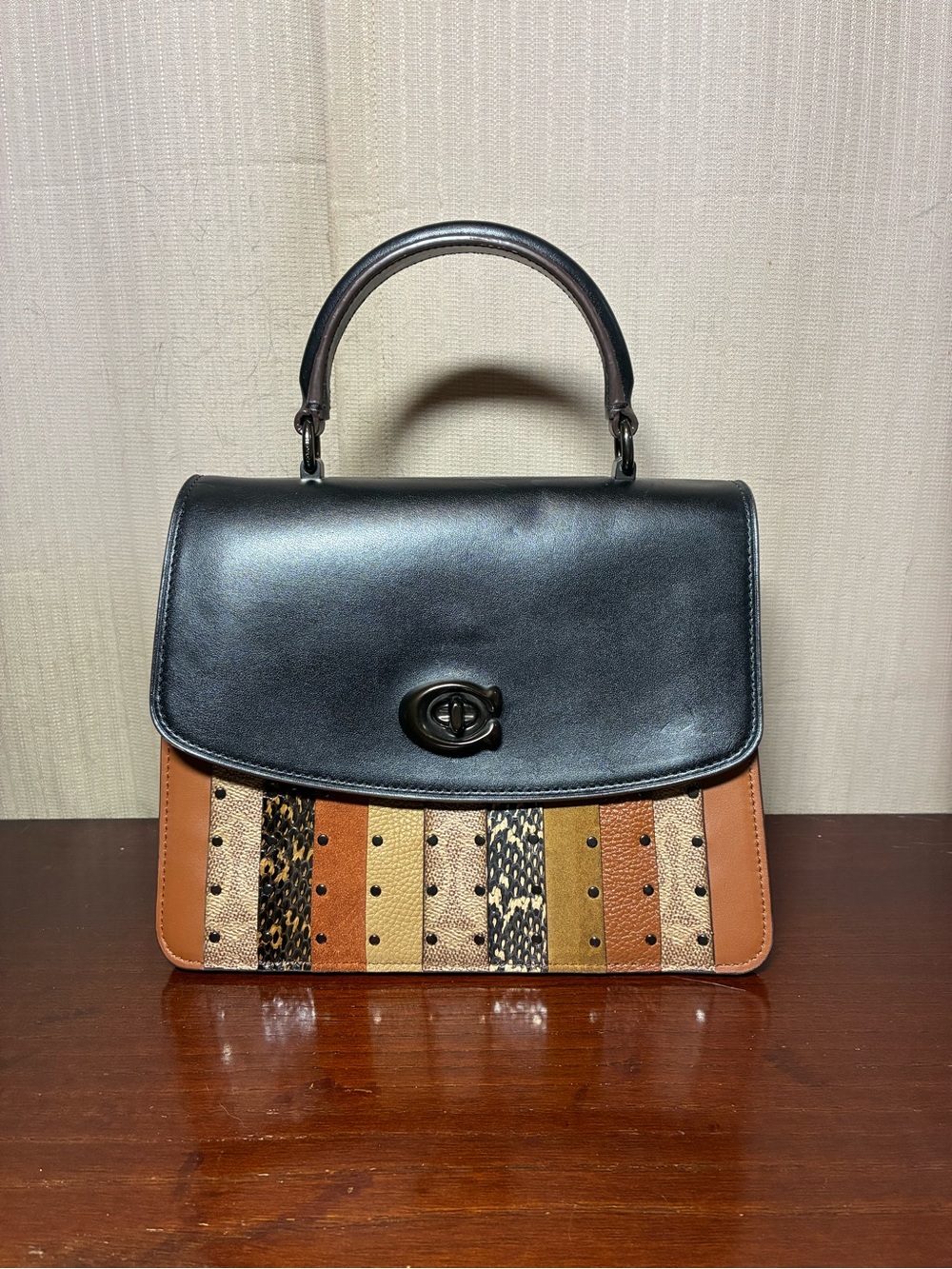Coach Parker Top Handle Exotic Snakeskin Patchwork Satchel